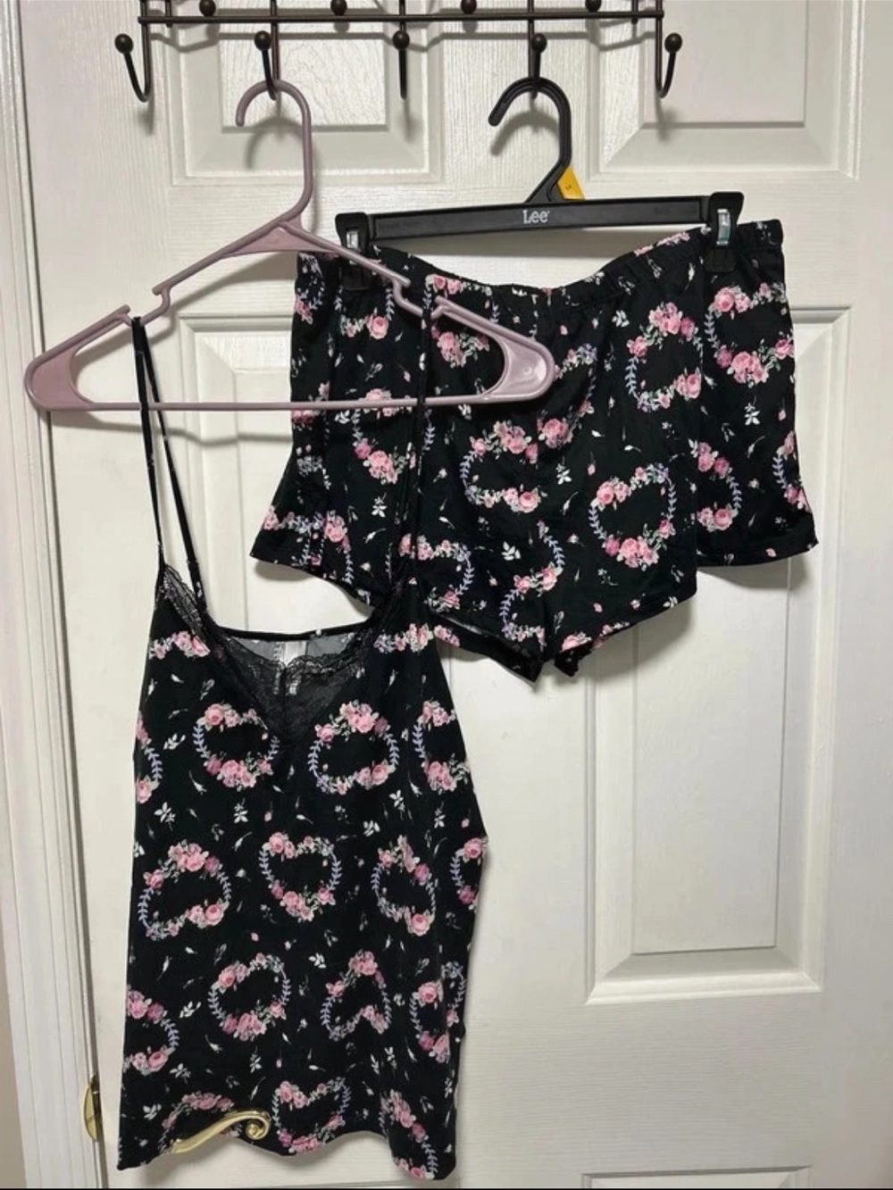 Flora Black & Pink Floral Cami and Short Sleep Set